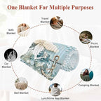 Blue Ocean Throw Blanket, Coastal Starfish Coral Fluffy Soft Blankets for Couch Bed Travel, Flowers Plush Microfiber Striped Flannel Blankets, Underwater Lightweight Sofa Blankets 32"x48" - Image 7