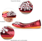 KUNWFNIX Women Ballet Flats Rhinestone Wedding Ballerina Shoes Foldable Sparkly Comfort Slip on Flat Shoes - Image 3