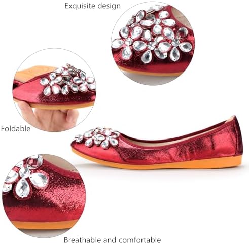 KUNWFNIX Women Ballet Flats Rhinestone Wedding Ballerina Shoes Foldable Sparkly Comfort Slip on Flat Shoes - Image 3