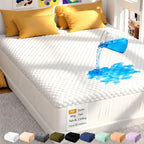 OhGeni Waterproof Mattress Protector,Full Size Soft Bamboo Viscose Top Layer Pad,3D-Air Fabric Cooling Breathable Fitted Sheets,Washable Bed Cover for Colchon Doble Noiseless Over 99 Count Hex Bumps by OhGeni