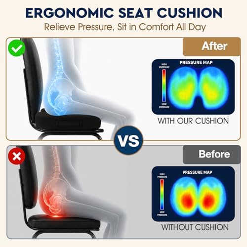 TushGuard Office/Car Seat Cushion, Non-Slip Sciatica & Back Coccyx Tailbone Pain Relief Chair Pad, Memory Foam Butt Pillow for Computer Desk, Wheelchair, Driving (Black) (Pack of 2) - Image 3