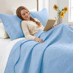 King Quilt Set Bedspread Coverlet Bedding Floral Light Blue 106"x96" - Image 4