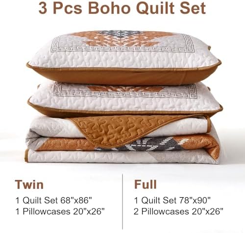 Dintszyayue Boho Full Quilt Set, Terracotta Aztec Reversible Bedspread - Image 7
