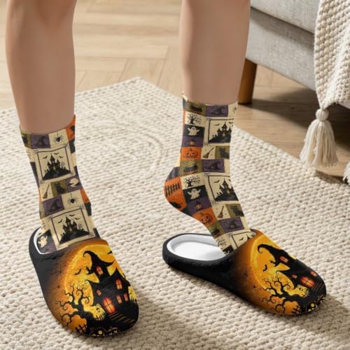 Jeiento Fuzzy Slippers and Crew Sock Set for Women Men Couple Warm Cozy Memory Foam House Shoes Soft Slip-on Slides for Home,Travel - Image 3