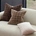 Decorative Chenille Plaid Fall Throw Pillow Covers Brown 26x26 Set of 2 - Image 4