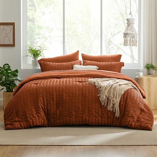 Seersucker Terracotta California King Comforter Set, 7-Piece Bed in a Bag - Image 2