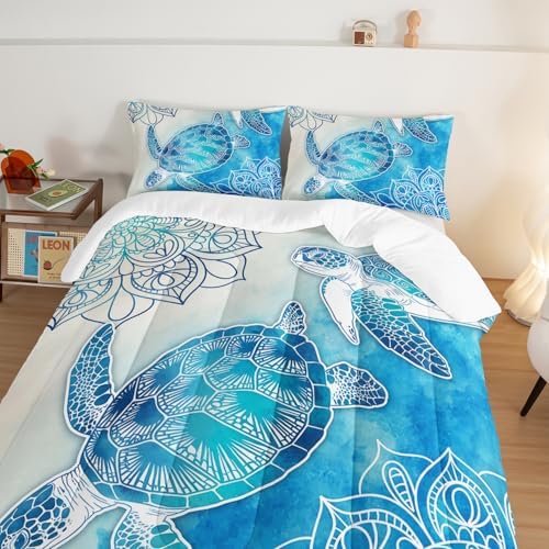 HOSIMA Sea Turtle Full Comforter Set,Coastal Bedding with 2 Pillowcases. - Image 4