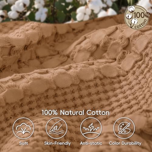 PHF Lightweight 100% Cotton Waffle Blanket for Bed, King, Clay - Image 4