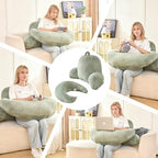 17" Reading Pillow for Bed,U Shaped Arm & Elbow Support,Green Faux Fur - Image 5