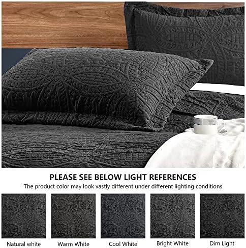 Love's cabin King Size Quilt Set Black Bedspreads - Soft Bed Fall Lightweight Bedspread Comforter - Modern Style Coin Pattern Coverlet for All Season - 3 Pieces (1 Quilt, 2 Pillow Shams) - Image 5