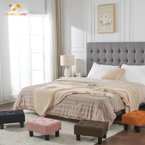 BRIAN & DANY Small Foot Stool, Linen Foot Stools with Legs, Stable Small Footstool for Living Room, Dark Brown - Image 2