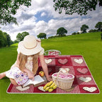 MNSRUU Picnic Blanket Waterproof Foldable, Red White Checkered Heart Large Outdoor Picnic Beach Camping Blanket Travel Mat, Shoulder Strap Tote, Rectangle 57x59in - Image 2