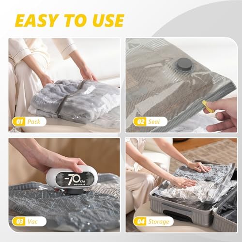 15 Pack Vacuum Storage Bags with Electric Pump, 70KPa Travel Space Saver Bags, Reusable Vacuum Seal Bags for Clothing, Suitcase, Travel & Home Use, White - Image 7