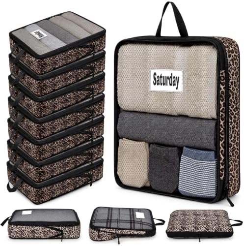 7 Pcs Packing Cubes for Travel Days of Week, Black Brown, L by Bulyoou