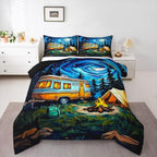 Erosebridal Happy Camping King Bedding Set Galaxy Stars Moon Comforter Set for Kids Boys Girls Camper Car Bed Comforter Sets Rustic Adventure Quilt Duvet by Erosebridal