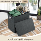 COSYLAND Collapsible Fabric Ottoman Footrest with Storage - Folding Foot Stool Furniture with Handles - Toy Chest Linen Gray - 16.5x16.5x10.6in - Charcoal - Image 3