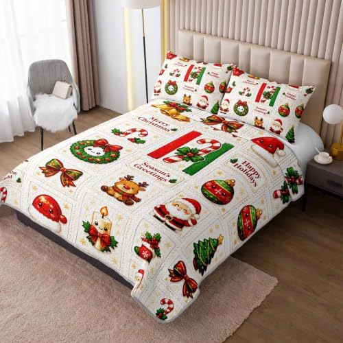 HOSIMA Cartoon Christmas Quilt Set Queen,Cute Bedspread with 2 Pillowcases. - Image 2