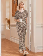 Ekouaer Pajama Sets Womens 2 Piece Short Sleeve Long Pants Pjs Lounge Set - Image 4