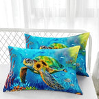 Nttopship Sunflower Turtle Comforter Sets Queen Size Bedding Sets for Kids and Adults 3Pcs,Ocean Turtle Comforter Sets All Season 1 Comforter and 2 Pillowcases - Image 4