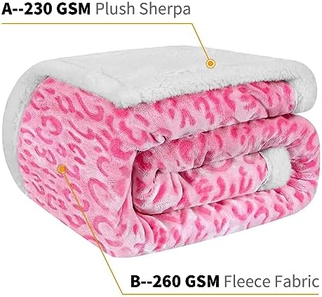 MACEVIA Sharpa Fleece Throw Blanket for Couch Fuzzy 3D Cheetah Blanket Thick Warm Reversible Cozy Comfy Super Soft Leopard Blanket for Bed Sofa 490GSM - Pink Leopard,50x60In - Image 5