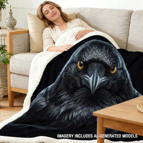 Raven Sherpa Blanket Dark Animal Print Throw Blanket for Men Soft Warm Cozy 60x80 Inches Gothic Crow Design Bedroom Couch Decor Gift for Birthday Housewarming Anniversary - Image 2