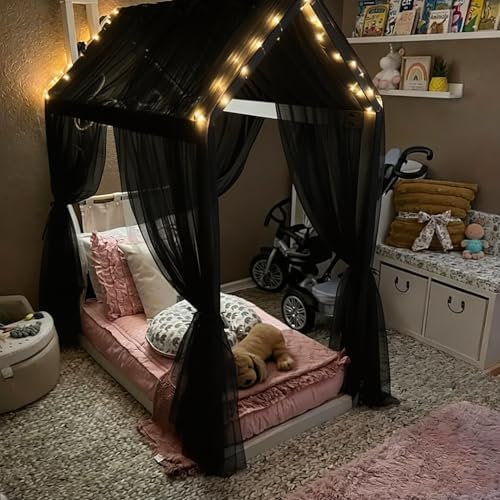 Comtelek Bed Canopy for Girls,King Canopy Bed Curtains with Beds Frame Queen & Full Bed 59 * 255in Black Tulle Gothic Canopy Scarf,Sheer Bed Drapes,Twin Canopy Decor for Baby Crib,Kid Adult Beds - Image 6