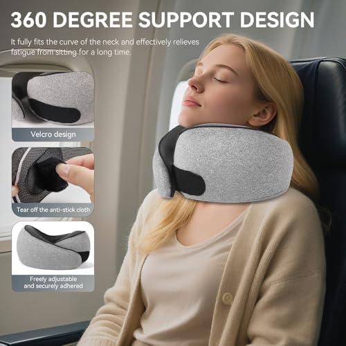 SZXYX Travel Pillows - 100% Pure Memory Foam Neck Pillow for Airplanes, Comfortable Breathable Cover, 360° Support Stowable Pillows for Sleeping, Car, Airport Travel Essentials, Dark Gray - Image 2