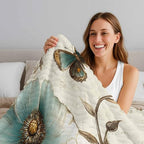 Teal Floral Tulip Throw Blanket, Vintage Botanical Flowers Fluffy Soft Blankets for Couch Bed Travel, Butterfly Plush Microfiber Striped Flannel Blankets, Lightweight Sofa Retro Blankets 32"x48" - Image 5