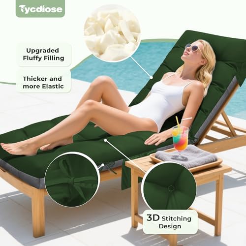Outdoor Lounge Chair Cushion, Waterproof Replacement Chaise Lounge Cushions for Outdoor Furniture Thickened 71 x 22 x 4.7 Inches Non-Slip Patio Pool Lounge Chair Cushions with Ties (Green) - Image 2