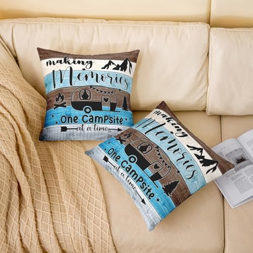Feelyou Camper Cushion Case Boys Girls Happy Camping Throw Pillow Covers 16"x16" Set of 4 for Travel Trailers Rustic Farmhouse Style Decorative Pillow Case Outdoor Pillows Covers for Travel Trailers - Image 3