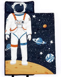 PHF Toddler Nap Mat with Removable Pillow and Minky Blanket, Rollup Design Kids Sleeping Mat, Slumber Bags for Boys, 50"x20" Toddler Sleeping Bag for Daycare Preschool Travel Camping, Astronaut by PHF