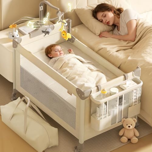 4-in-1 Pack and Play with Bassinet Bedside Sleeper for Baby Playard by Trimigo