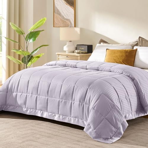 downluxe Down Alternative Blanket for Bed, Satin Trim, King, Lilac by Downluxe