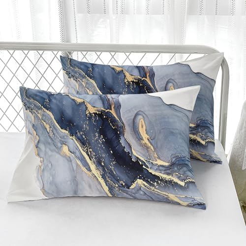 Nttopship Marble Comforter Set Grayish blueMarble Bedding Set Full Size ，Soft Microfiber Minimalist Wind Marble 1 Comforter with 2 Pillowcases - Image 4