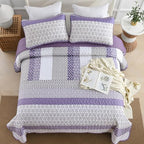 WONGS BEDDING Purple King Quilt Bedding Set, Bohemian Stripe Bedspread - Image 3