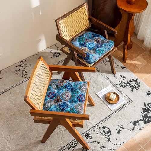 vctops 2 Pack Boho Geometric Chair Cushions with Ties U-Shaped Soft Cozy Cotton Linen Chair Pads Non Slip Seat Cushions for Indoor Dining Room and Kitchen Chairs (Blue,18"x18") - Image 2