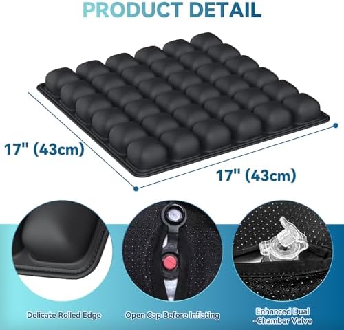 Inflatable Seat Cushion for Air Travel with Built-in Manual Pump, Portable, Breathable, Non-Slip, Waterproof Lycra Cover (Matte Black) - Image 6