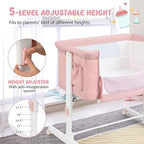 BABY JOY Bassinet Bedside Sleeper, 3 in 1 Folding Crib w/Adjustable Height, Mattress, Lockable Wheels, Storage Pocket & Carry Bag for Infant Newborn, Stationary & Rock, Portable Baby Bassinet (Pink) - Image 2