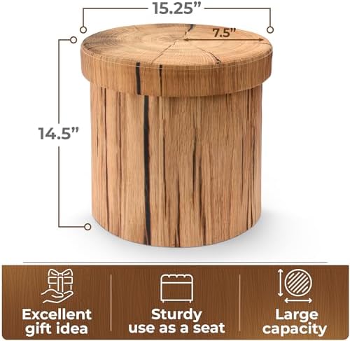 Sorbus Tree Stump Stool, 15 Inch Storage Ottoman & Footrest (2 Pack, Brown) - Image 3