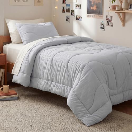 Bedsure Twin Comforter - Twin Duvet Insert for All Season, Ultra-Soft Quilted Down Alternative Comforter, Blanket for Bed, Prewashed Duvet Insert with 4 Tabs, Machine Washabl, Light Grey, 88x68 in by BEDSURE