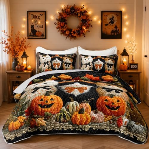 HOSIMA Kids Cat Quilt Queen Size,Halloween Bedspread with 2 Pillowcases. by HOSIMA