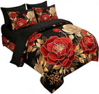 CCoutueChen Vintage Floral Full Size Bed in A Bag for Girls, 7Pcs Modern Black Red Bedding Set, Farmhouse Botanical Quilted Comforter with 2 Pillowcases+1 Flat Sheet+1 Fitted Sheet+2 Pillowshams - Image 4