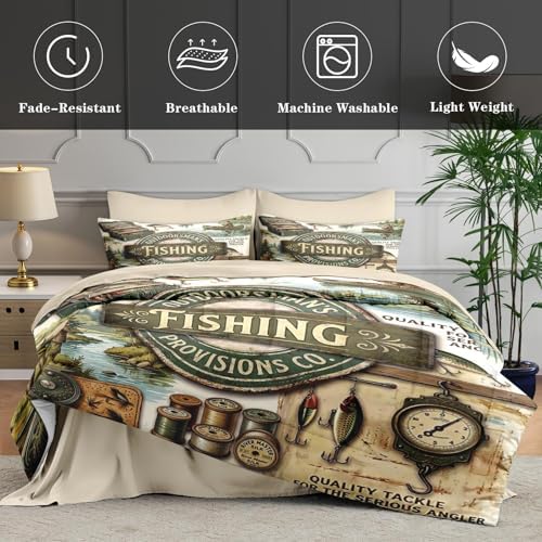 WeCozy Twin Comforter Set with Sheets, 5 Pieces Fishing Vintage Bedding - Image 5