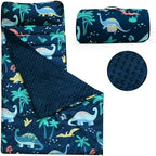 PHF Toddler Nap Mat with Removable Pillow and Minky Blanket, Rollup Design Kids Sleeping Mat, Slumber Bags for Boys, 55"x23" Toddler Sleeping Bag for Daycare Preschool Travel Camping, Dinosaur by PHF