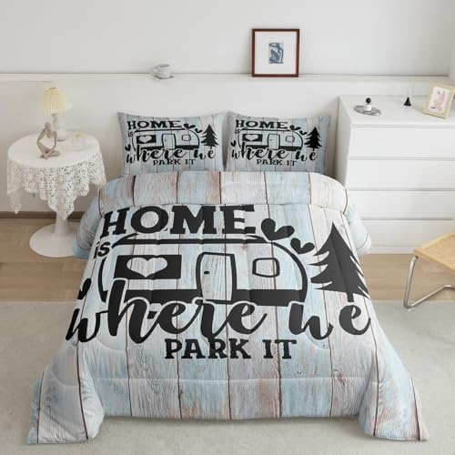 Farmhouse Rustic Camping Twin Size Comforter Set,Funny Home Where We Park It Duvet/Quilt Set for Kids Boys Bedroom,Explore Camper Gifts RV Life Soft Microfiber Bedding Comforters,2 Pcs - Image 3