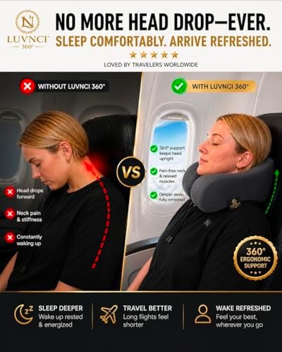 360° Travel Neck Pillow for Airplane – Memory Foam Travel Pillow with Head, Neck & Chin Support, Compact Airplane Pillow for Long Flights with Carrying Case - Image 4