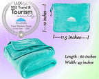 BlueHills Travel Blanket Pillows for Two Airplane Traveling Essentials Flight Throws in Bag case with Backpack Clip Compact Large Plane Accessories – Teal Green and Grayish Blue - Image 3