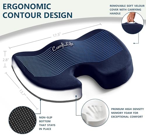 ComfiLife Premium Seat Cushion – 100% Memory Foam Office Chair Cushion, Back Relief (Navy) - Image 3