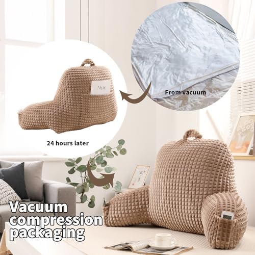Reading Pillow with Arms for Sitting in Bed,Backrest,Khaki Flannel,M - Image 4