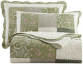 vctops Farmhouse Green 3 Piece Patchwork Quilted Set Floral Embroidery Cotton Bedding Set Lightweight Reversible Bedspread Coverlet 1 Quilt + 2 Pillow Shams (Green Floral,91"x98") by vctops